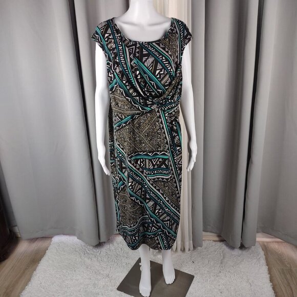 Cato Geometric Tribal Print Cap Sleeve Draped Midi Dress Size Plus Size 18/20W - Picture 2 of 12